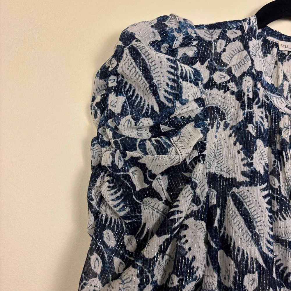ULLA JOHNSON Adina Long Sleeve Button-Down Blouse Indigo Blue Gold Women‎ Size 0